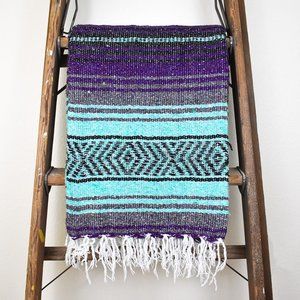 Boho Mexican Blanket Purple Surf + Aqua & Grey